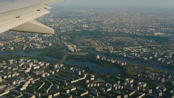 Moscow suburbs from descending airplane video