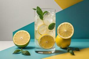Glass of lemonade with fresh lemons. ai generative photo