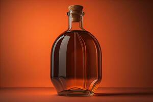 Bottle with a liquid on a solid color background. ai generative photo