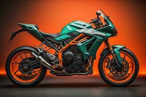 Modern powerful sports motorcycle on a colorful background. ai generative photo