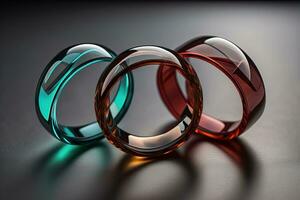 Colorful glass rings on a black background. ai generative photo