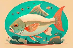 Illustration of a fish on a yellow background, vector illustration. ai generative photo