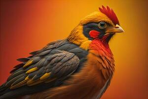 Colorful chicken on a solid color background, studio photo. ai generative photo