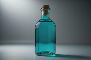 Bottle with a liquid on a solid color background. ai generative photo