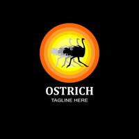 Running ostrich logo with running shadow,with sunlight background. vector illustration