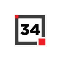34 number with square icon. 34 dot monogram. vector