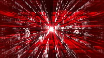 red floating particles in digital technologic 3d cyberspace with light rays video