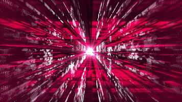 Magenta red floating particles in digital technologic 3d cyberspace with light rays video