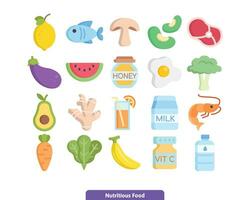 Nutritious Food Icon Set. Healthy and Nutrition Food Collection in Filled Outline and Full Color. for web or design. Vector EPS