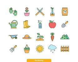 Filled Line Gardening and Flower Icon Set. Minimal Agriculture Elements Collection for Project or Web Design. Vector EPS