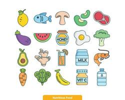 Nutritious Food Icon Set. Healthy and Nutrition Food Collection in Filled Outline and Full Color. for web or design. Vector EPS