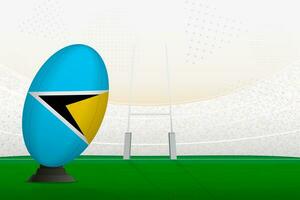 Saint Lucia national team rugby ball on rugby stadium and goal posts, preparing for a penalty or free kick. vector