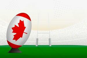 Canada national team rugby ball on rugby stadium and goal posts, preparing for a penalty or free kick. vector
