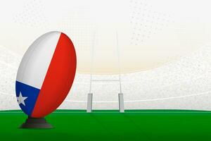 Chile national team rugby ball on rugby stadium and goal posts, preparing for a penalty or free kick. vector