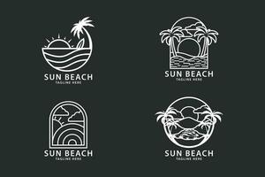 set of elegant hipster sun with sea beach water logo in linear trend line art simple minimalist vector logo illustration design. sun and beach bundle collection for logo line art concept vector design