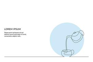 Continuous line drawing of glass and cup pouring coffee water on white background. - Vector