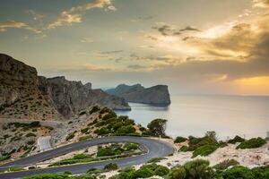 Hiking holidays Mallorca, Spain. Beautiful picture with landscape of Serra de Tramuntana mountains in the island of Majorca in Mediterranean sea. Paradise for bikers. Adventure travel. photo