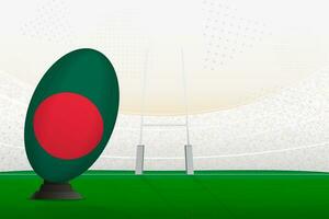 Bangladesh national team rugby ball on rugby stadium and goal posts, preparing for a penalty or free kick. vector