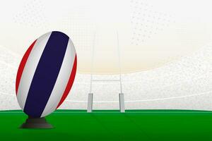 Thailand national team rugby ball on rugby stadium and goal posts, preparing for a penalty or free kick. vector