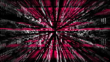 magenta röd och vit flytande partiklar i digital teknologisk 3d cyberrymden suddigt bakgrund video