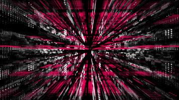 Magenta red and white floating particles in digital technologic 3d cyberspace blurry background video