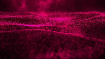 Animated magenta red color wavy Abstract digital particle background, animation cyber or technology background video