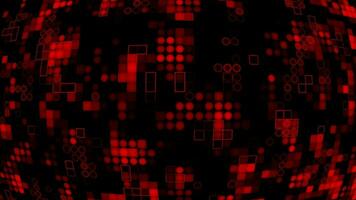 Appearing and disappearing 2d red circles and squares digital curve background, dark futuristic background video