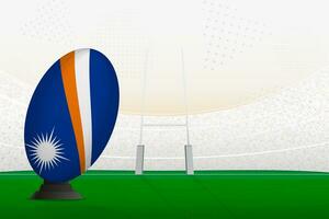 Marshall Islands national team rugby ball on rugby stadium and goal posts, preparing for a penalty or free kick. vector
