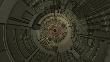 Dark science fiction cylindrical tunnel with electronic chip texture background video