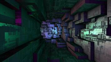 Animated Colorful sci-fi circular metallic tunnel with sci-fi cuboidal surface background video