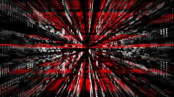 red and white floating particles in digital technologic 3d cyberspace blurry background video