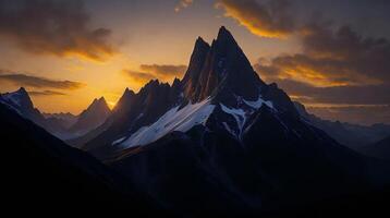 hermosa puesta de sol en el montañas. panorama de el montañas ai generativo foto