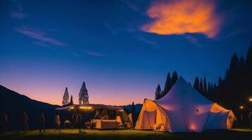 Camping in the mountains at sunset. photo