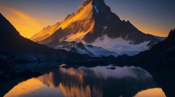 Beautiful Sunset in the mountains. Panorama of the Caucasus Mountains. photo