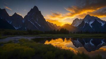 Beautiful sunset in the mountains. Panorama of the mountains photo
