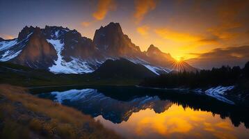 Beautiful sunset in the mountains. Panorama of the mountains photo