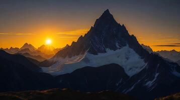 hermosa puesta de sol en el montañas. panorama de el montañas ai generativo foto