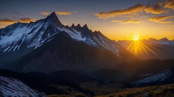 Beautiful Sunset in the mountains. Panorama of the Caucasus Mountains. photo