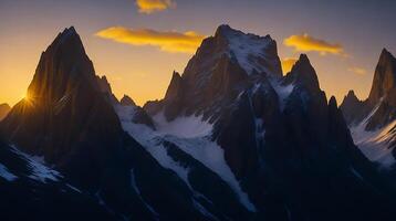 Beautiful Sunset in the mountains. Panorama of the Caucasus Mountains. AI Generative photo