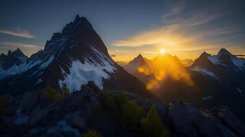 Beautiful sunset in the mountains. Panorama of the mountains photo