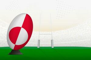 Greenland national team rugby ball on rugby stadium and goal posts, preparing for a penalty or free kick. vector