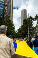 Bogota, Colombia, 16 August 2023. March asking for Gustavo Petro impeachment. Peaceful protest march in Bogota Colombia against the government of Gustavo Petro called La Marcha de la Mayoria. photo