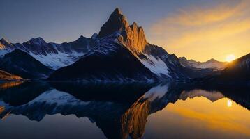 Beautiful Sunset in the mountains. Panorama of the Caucasus Mountains. AI Generative photo