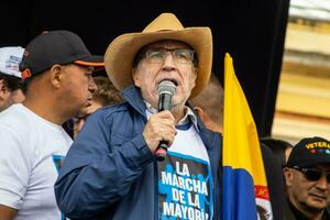 Bogota, Colombia, 16 August 2023. March asking for Gustavo Petro impeachment. Peaceful protest march in Bogota Colombia against the government of Gustavo Petro called La Marcha de la Mayoria. photo