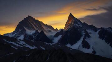 hermosa puesta de sol en el montañas. panorama de el montañas ai generativo foto