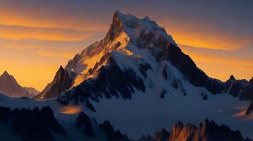 Beautiful Sunset in the mountains. Panorama of the Caucasus Mountains. AI Generative photo