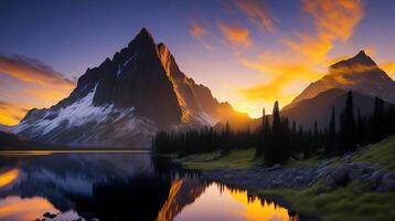 Beautiful sunset in the mountains. Panorama of the mountains AI Generative photo