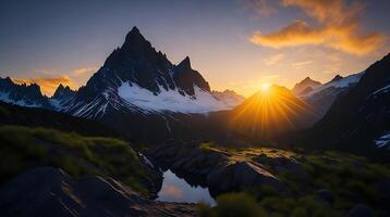 Beautiful Sunset in the mountains. Panorama of the Caucasus Mountains. photo