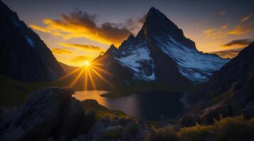 Beautiful Sunset in the mountains. Panorama of the Caucasus Mountains. photo