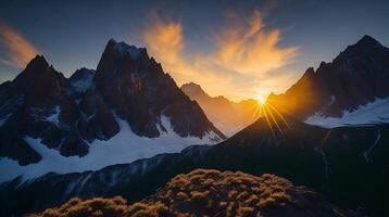 Beautiful sunset in the mountains. Panorama of the mountains photo
